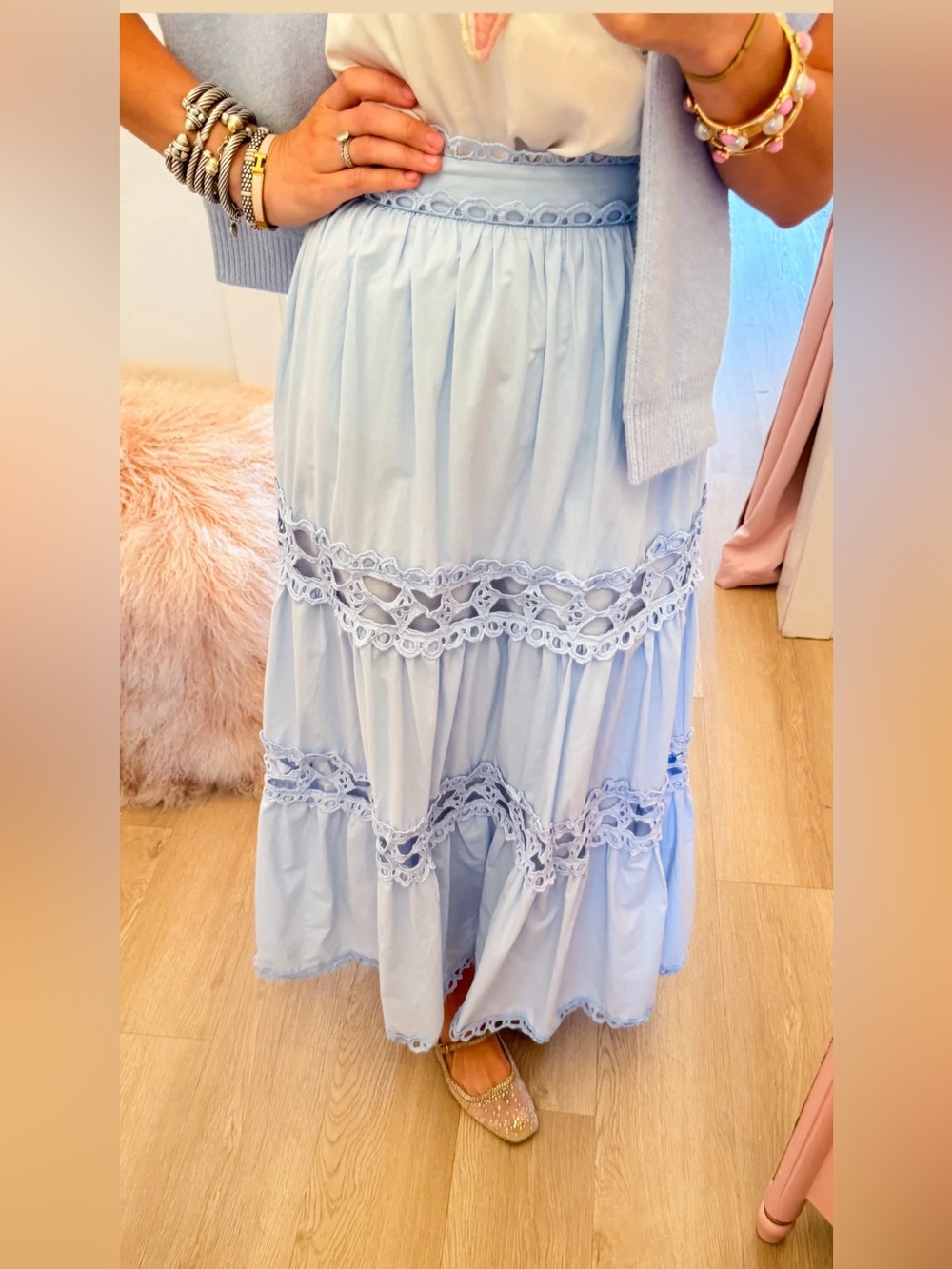 Heyson Light Blue Lace-Trim Maxi Skirt - Women's